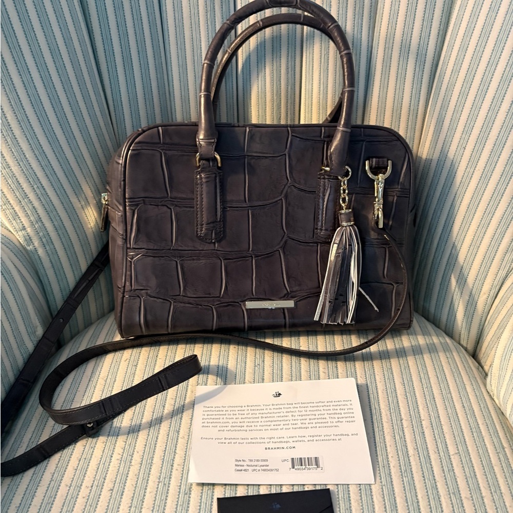 Brahmin Nocturnal Lysander Croc-Embossed Satchel - Picture 2 of 5